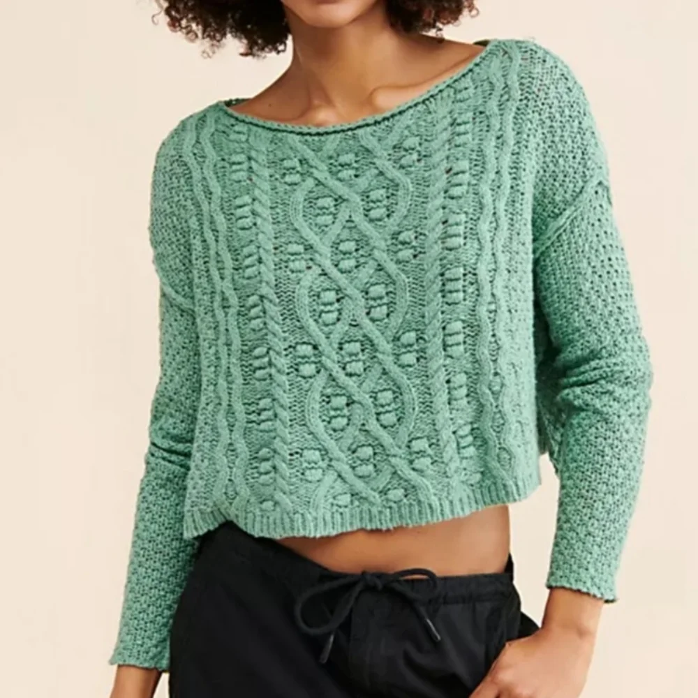 Free People Changing Tides Pullover Long Sleeve Crop Sweater XS Spruce